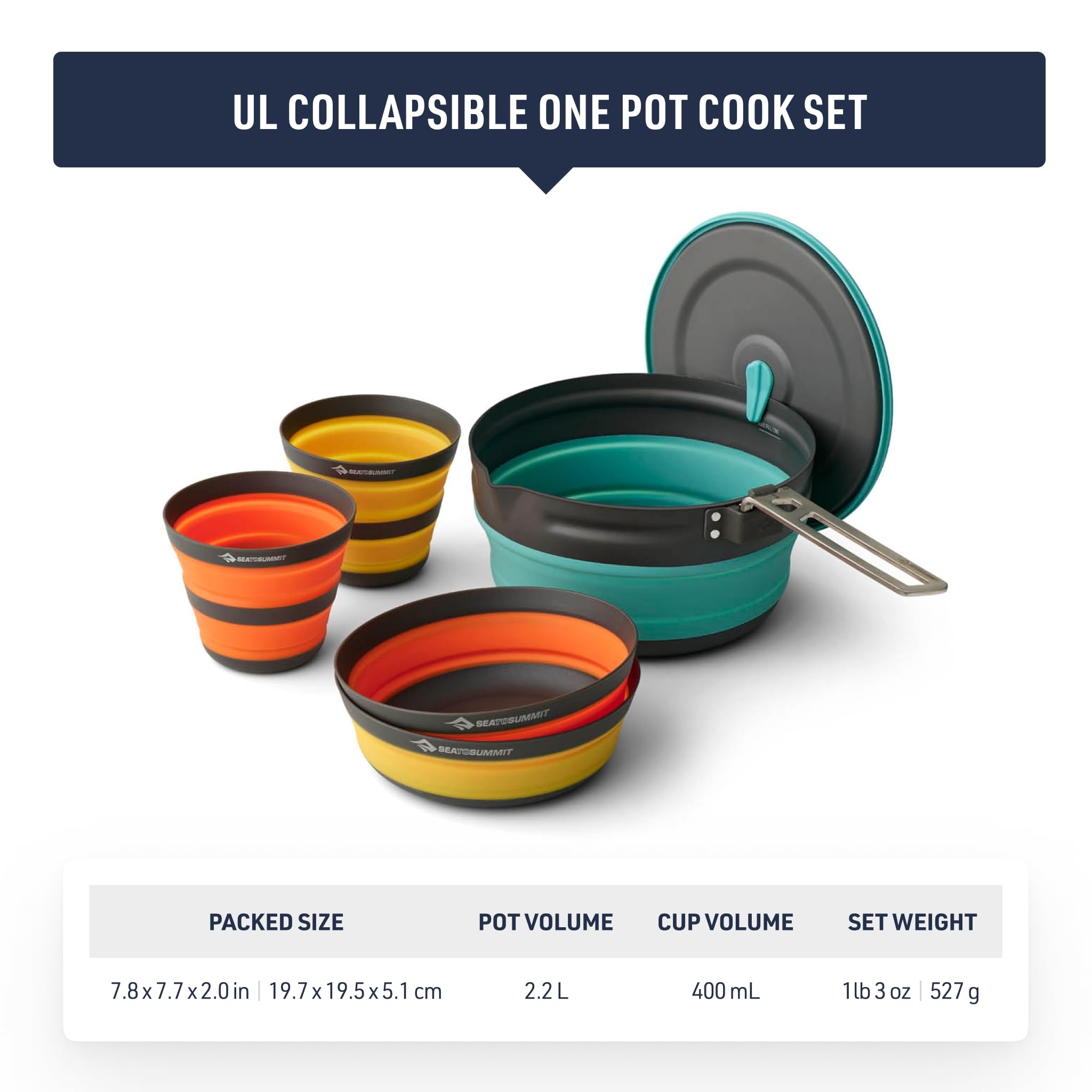 Sea to Summit Frontier Ultralight Collapsible One Pot Cook Set, 2-Person (1 Pot, 2 Bowls, 2 Cups) - Image 6